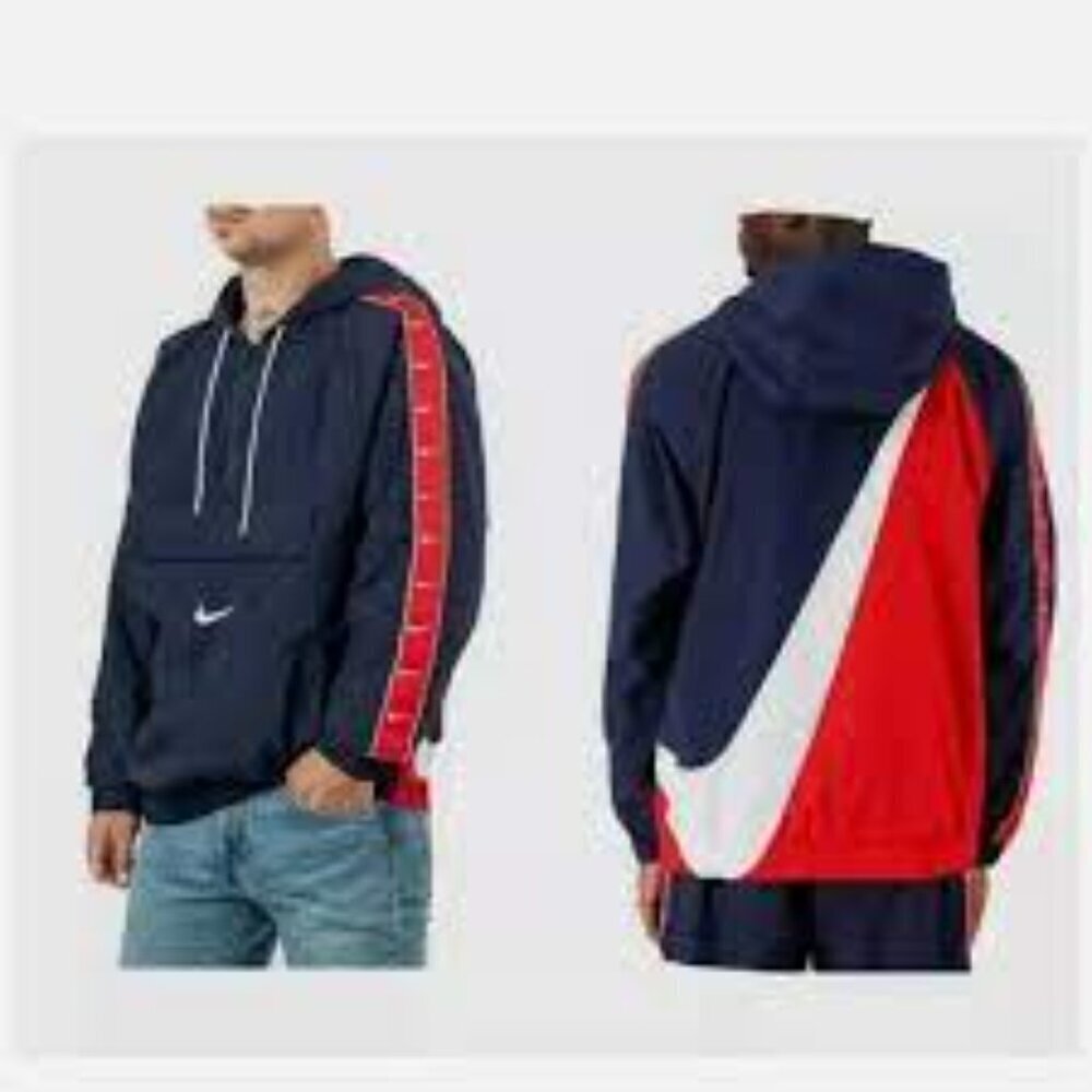 Nike Men's Black and Red Hooded Jacket Size L